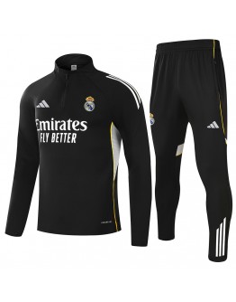 Kids Real Madrid 1/4 Zipper Sweat Kit(Top+Pants) Black 2025/26